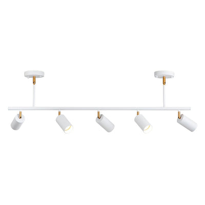 Mid-Century Modern Dimmable Track Light Pendant, Five-Bulb Linear Gold/White Fixture