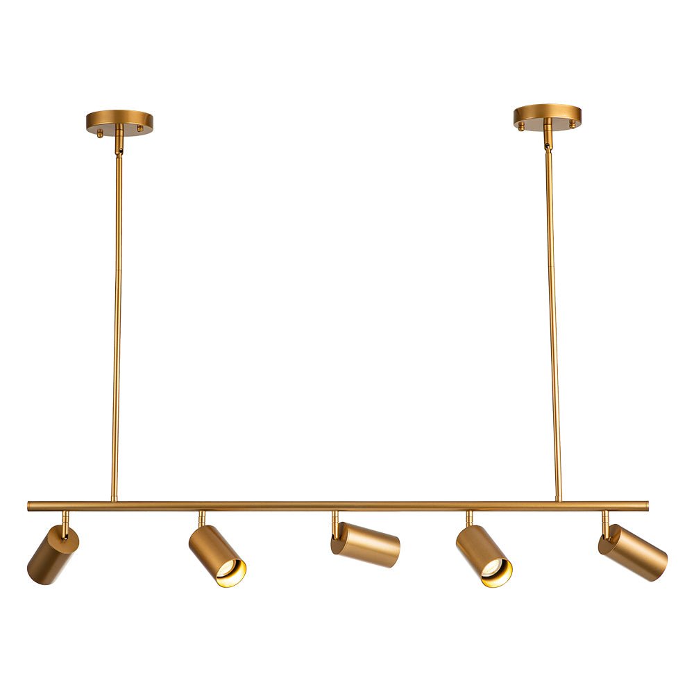 Mid-Century Modern Dimmable Track Light Pendant, Five-Bulb Linear Gold/White Fixture