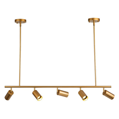 Mid-Century Modern Dimmable Track Light Pendant, Five-Bulb Linear Gold/White Fixture