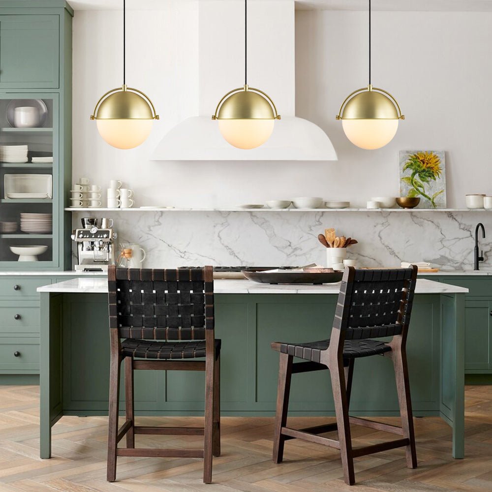 Elegant Mid-Century Brushed Brass Single Light Glass Globe Hanging Pendant Lighting