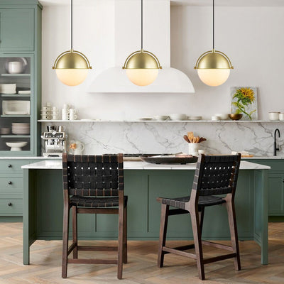 Elegant Mid-Century Brushed Brass Single Light Glass Globe Hanging Pendant Lighting
