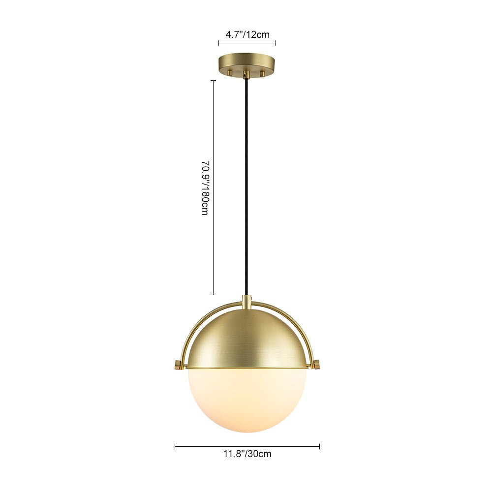Elegant Mid-Century Brushed Brass Single Light Glass Globe Hanging Pendant Lighting