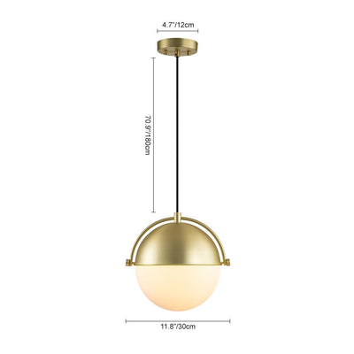 Elegant Mid-Century Brushed Brass Single Light Glass Globe Hanging Pendant Lighting