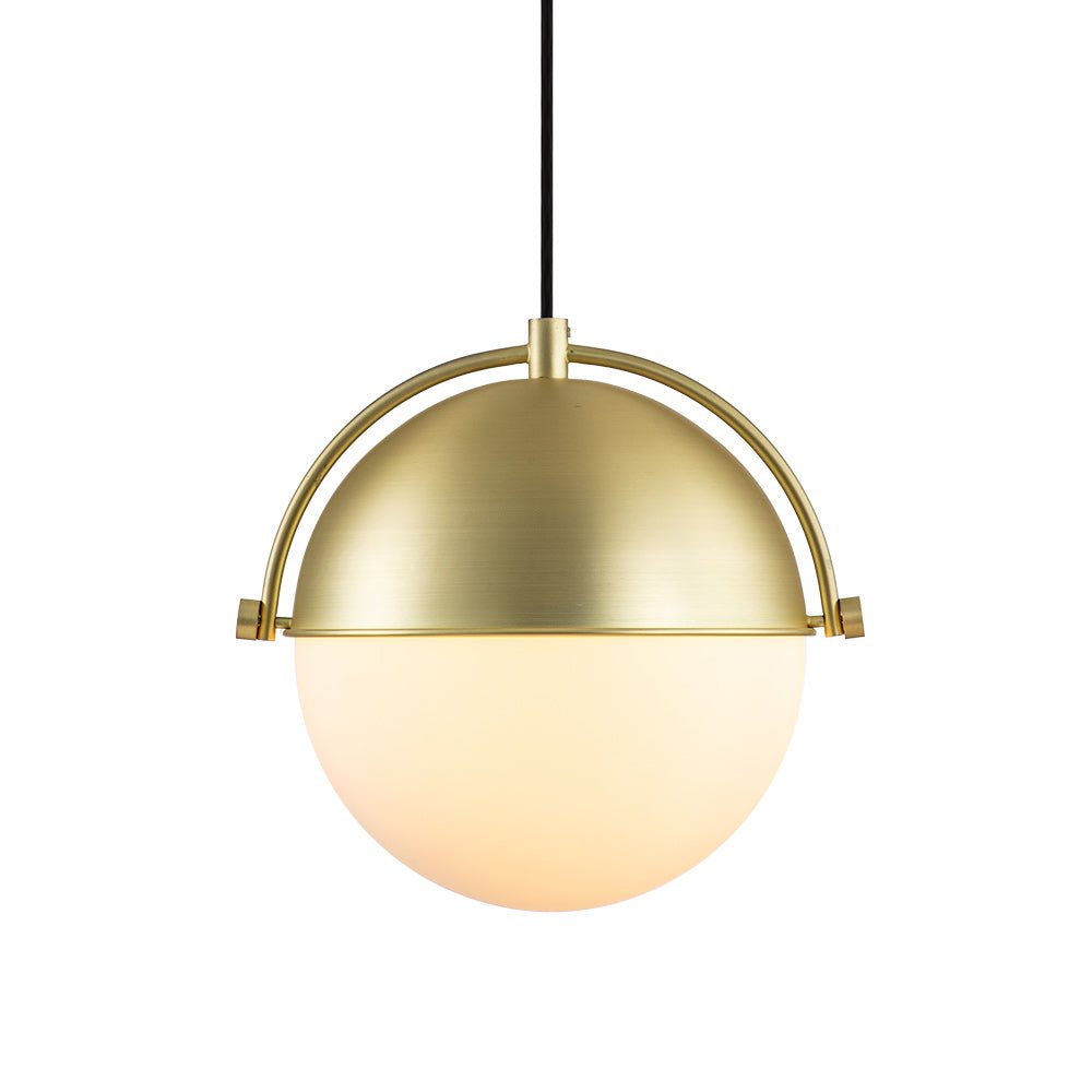 Elegant Mid-Century Brushed Brass Single Light Glass Globe Hanging Pendant Lighting