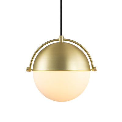 Elegant Mid-Century Brushed Brass Single Light Glass Globe Hanging Pendant Lighting