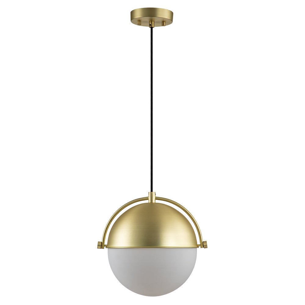 Elegant Mid-Century Brushed Brass Single Light Glass Globe Hanging Pendant Lighting