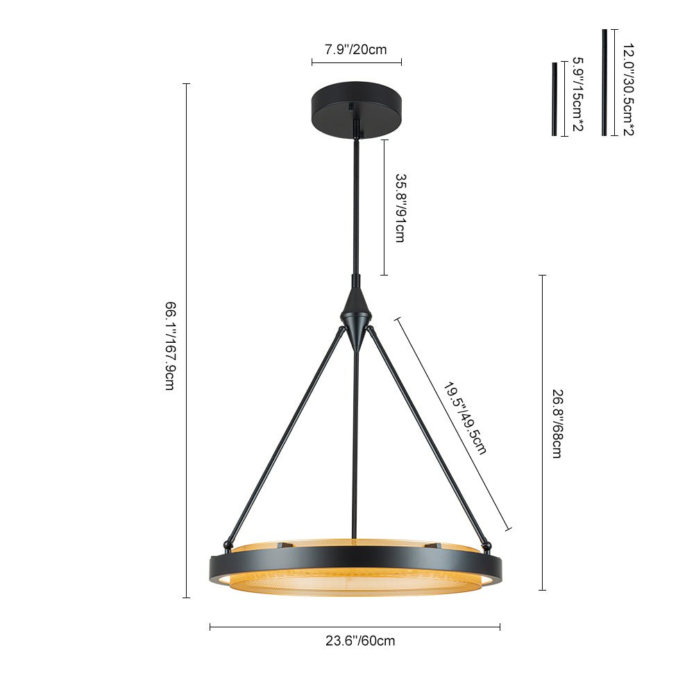 Dimmable LED Metal Mesh Circle Pendant Light - Adjustable Height, Black Gold