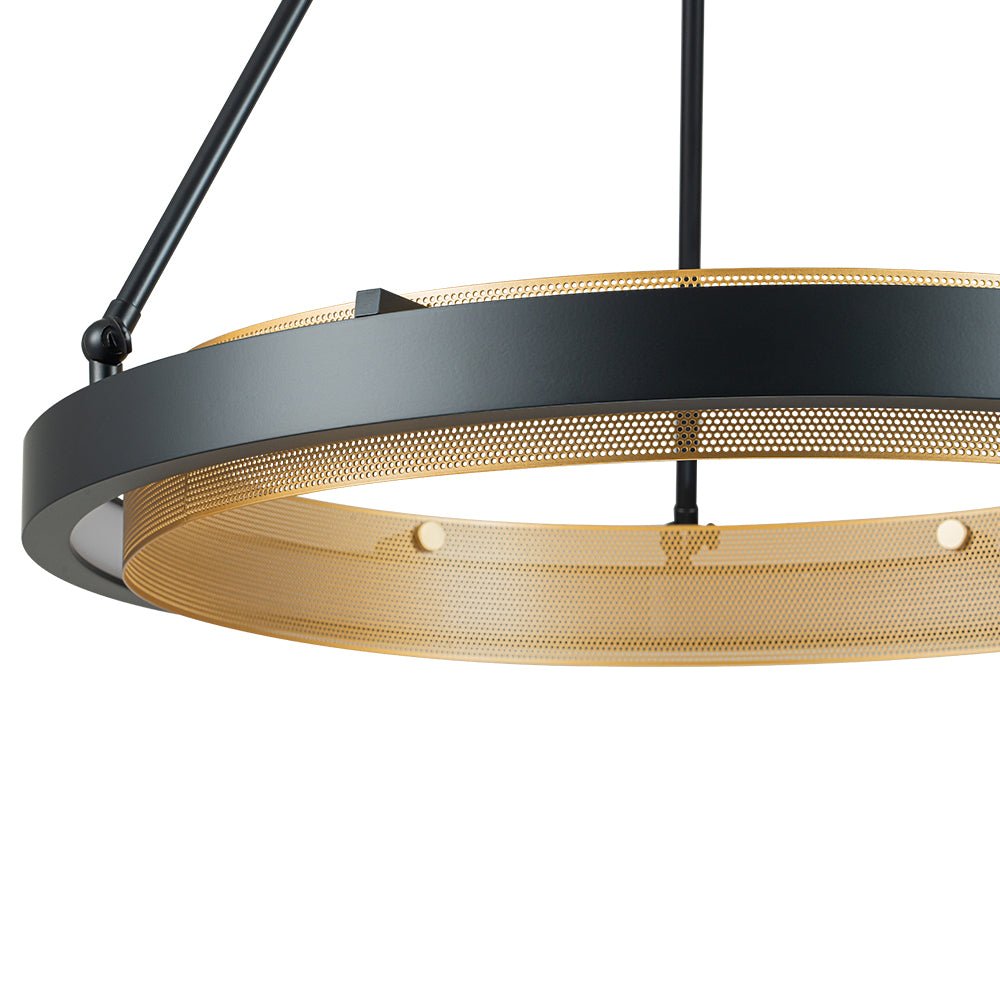 Dimmable LED Metal Mesh Circle Pendant Light - Adjustable Height, Black Gold