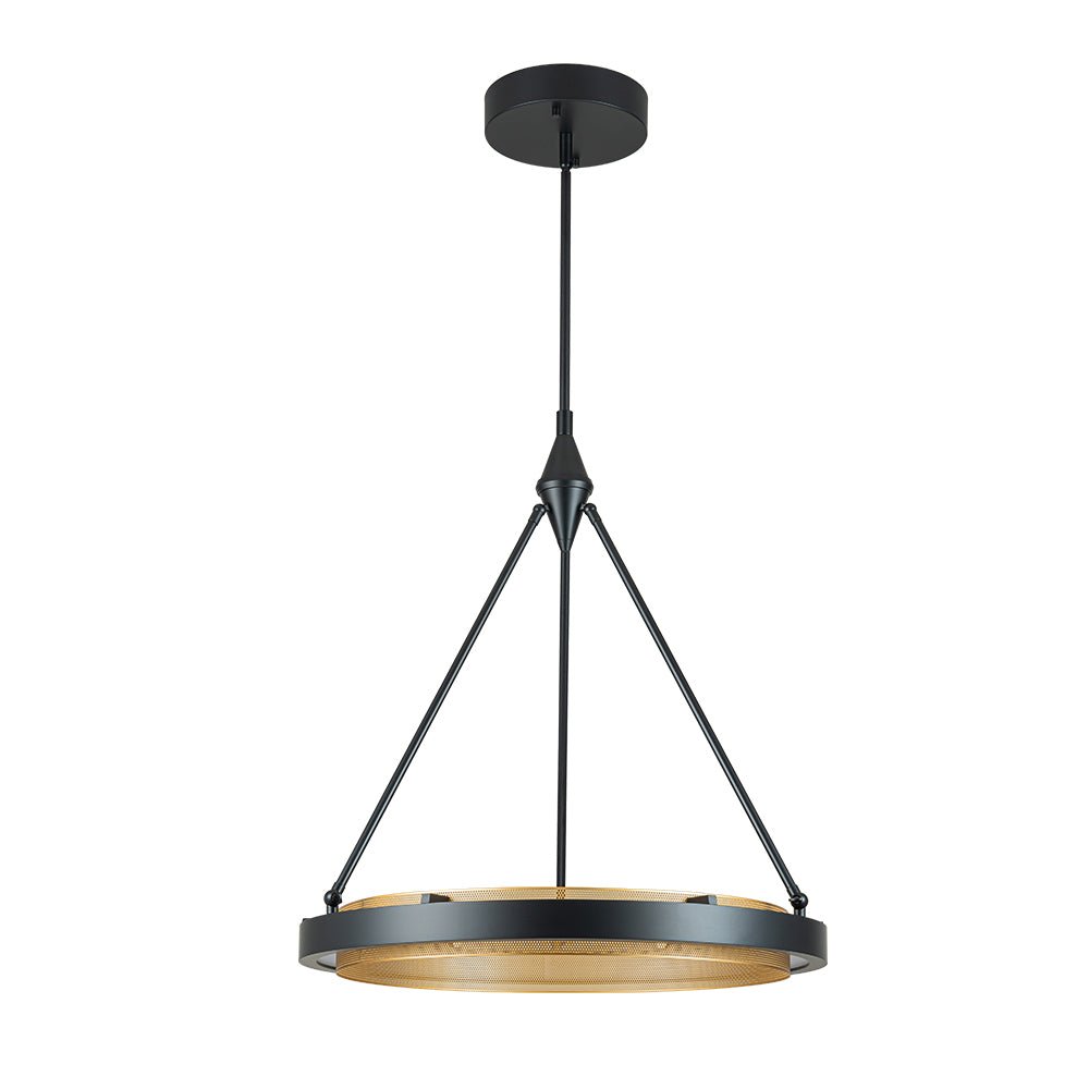Dimmable LED Metal Mesh Circle Pendant Light - Adjustable Height, Black Gold