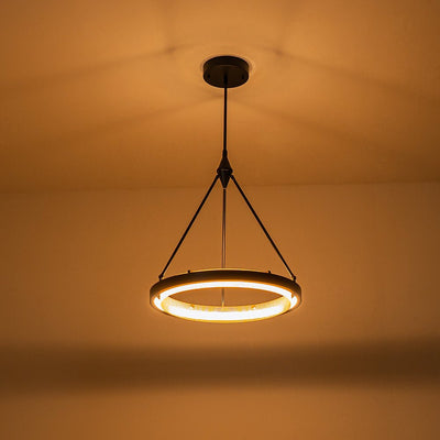 Dimmable LED Metal Mesh Circle Pendant Light - Adjustable Height, Black Gold