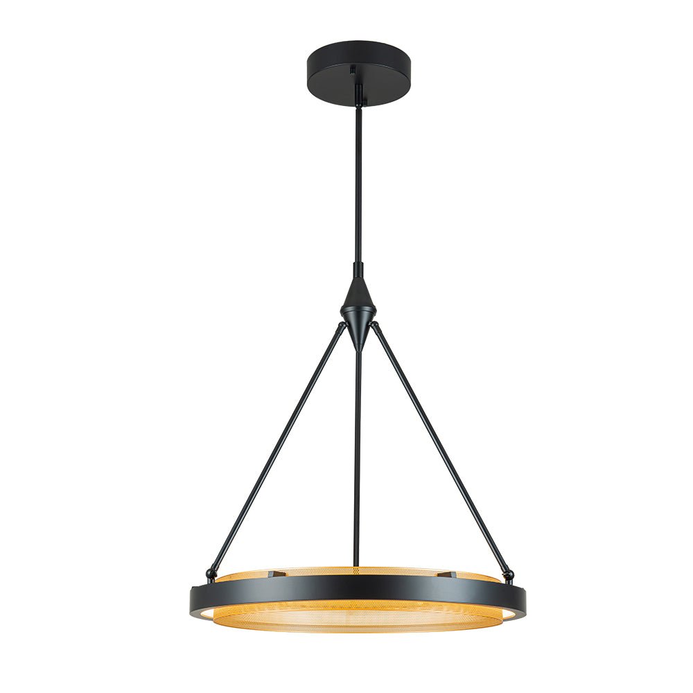 Dimmable LED Metal Mesh Circle Pendant Light - Adjustable Height, Black Gold