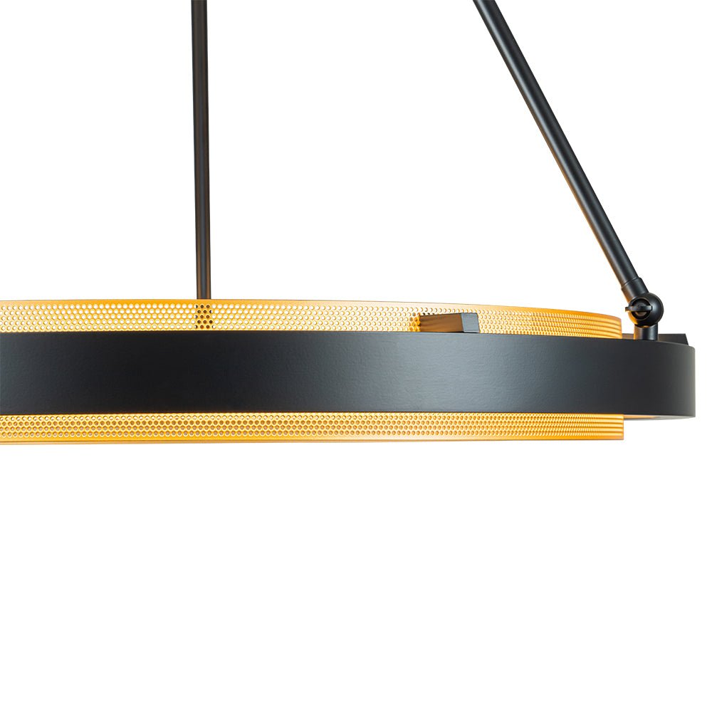 Dimmable LED Metal Mesh Circle Pendant Light - Adjustable Height, Black Gold