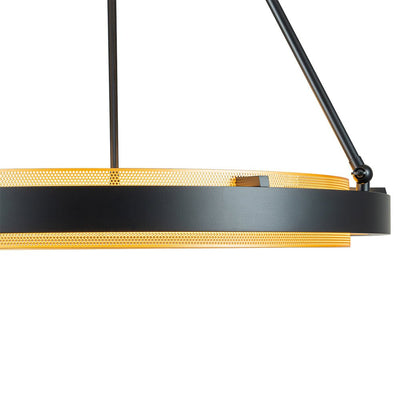 Dimmable LED Metal Mesh Circle Pendant Light - Adjustable Height, Black Gold