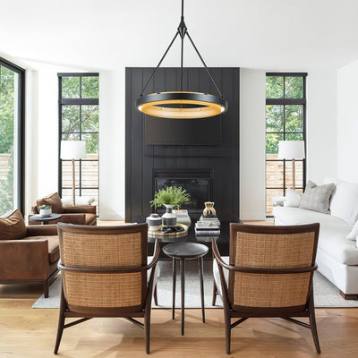 Dimmable LED Metal Mesh Circle Pendant Light - Adjustable Height, Black Gold