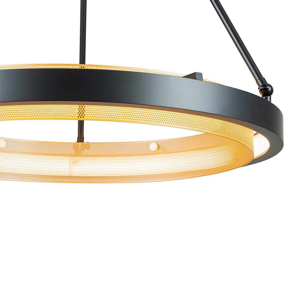 Dimmable LED Metal Mesh Circle Pendant Light - Adjustable Height, Black Gold