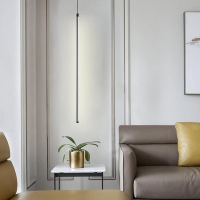 Modern Minimalist Slender Strip LED Pendant Light, Adjustable, Matte Black Finish