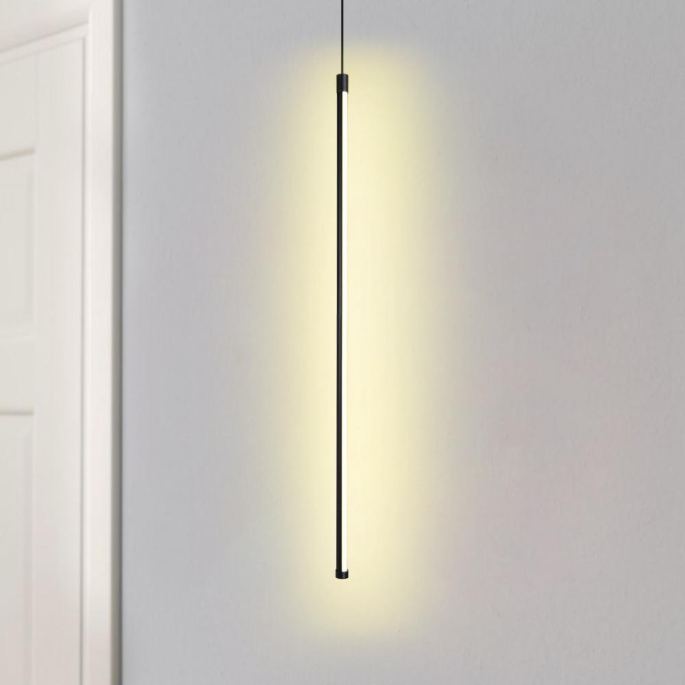 Modern Minimalist Slender Strip LED Pendant Light, Adjustable, Matte Black Finish
