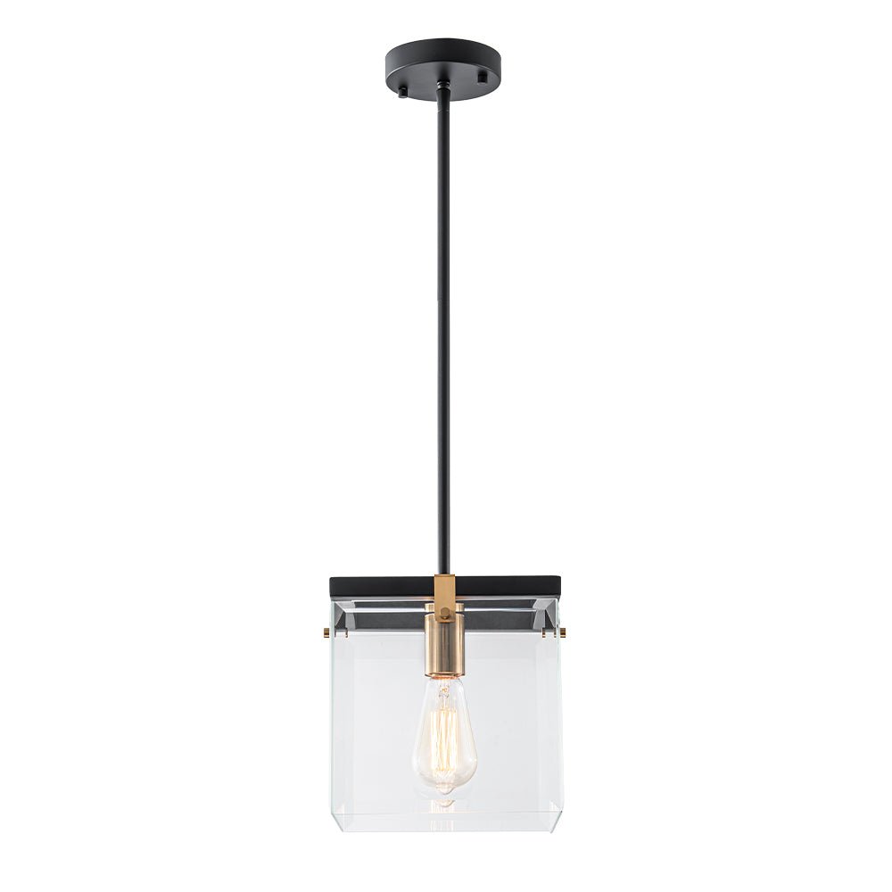 Sleek Modern 1-Light Clear Glass Square Lantern Pendant for Kitchen or Dining