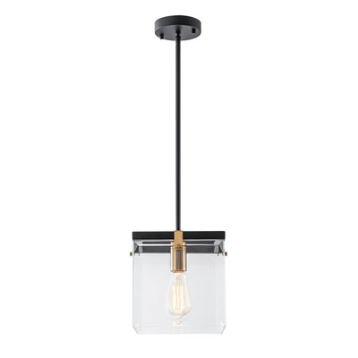 Sleek Modern 1-Light Clear Glass Square Lantern Pendant for Kitchen or Dining