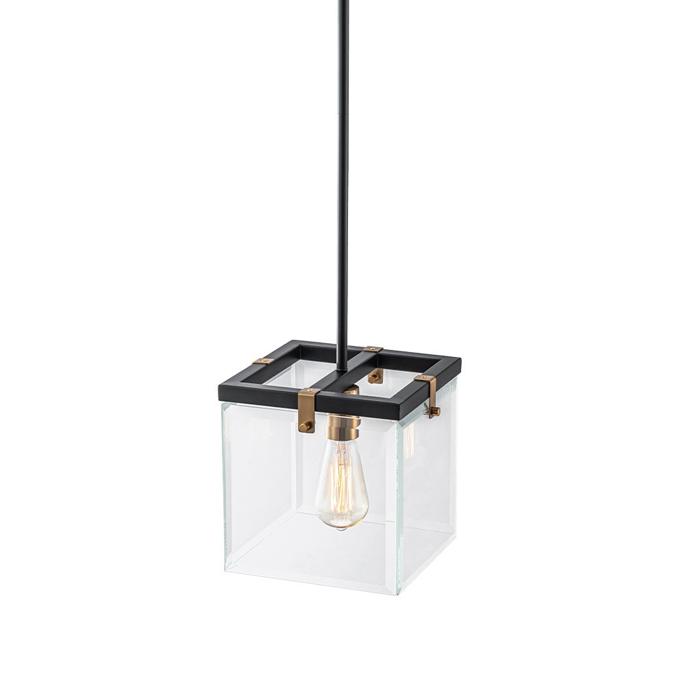 Sleek Modern 1-Light Clear Glass Square Lantern Pendant for Kitchen or Dining