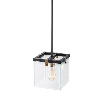 Sleek Modern 1-Light Clear Glass Square Lantern Pendant for Kitchen or Dining