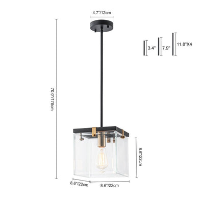 Sleek Modern 1-Light Clear Glass Square Lantern Pendant for Kitchen or Dining