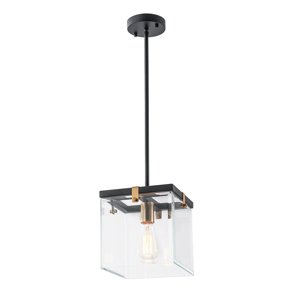Sleek Modern 1-Light Clear Glass Square Lantern Pendant for Kitchen or Dining