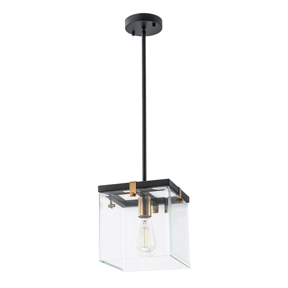 Sleek Modern 1-Light Clear Glass Square Lantern Pendant for Kitchen or Dining