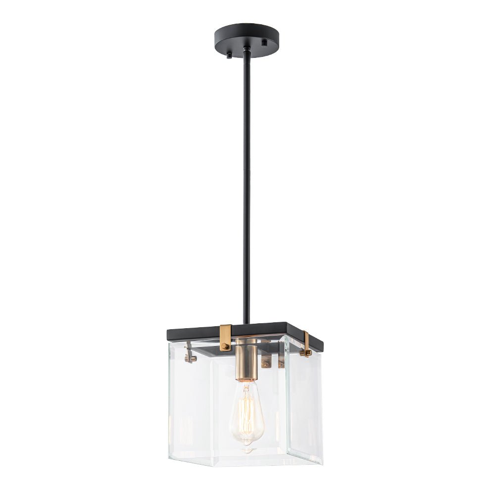 Sleek Modern 1-Light Clear Glass Square Lantern Pendant for Kitchen or Dining