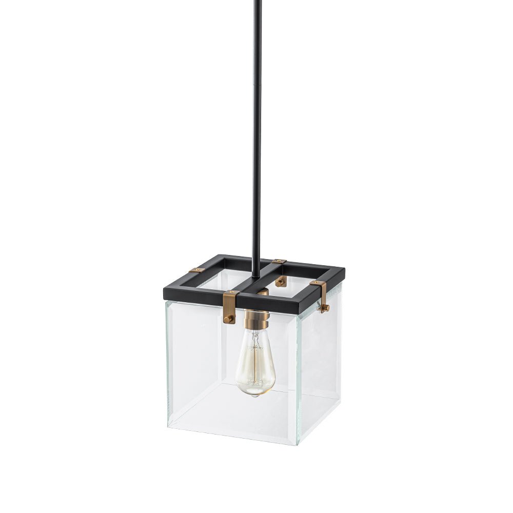 Sleek Modern 1-Light Clear Glass Square Lantern Pendant for Kitchen or Dining