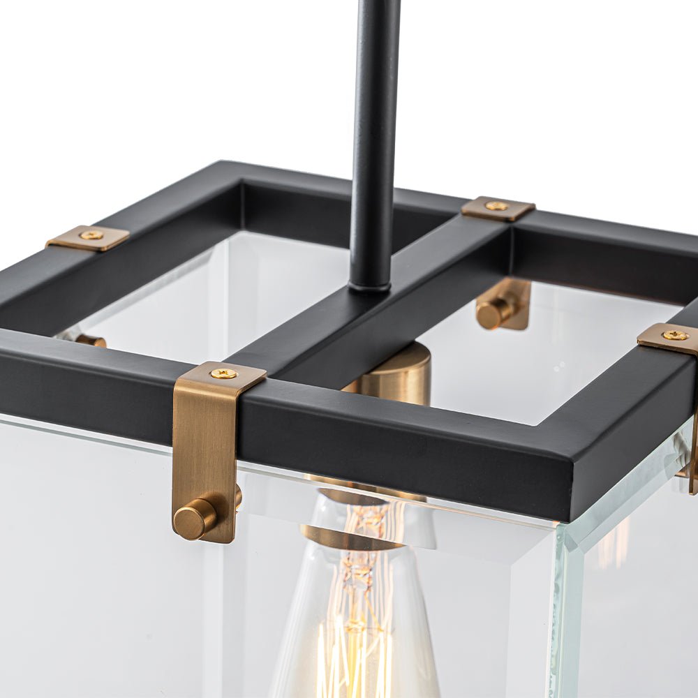 Sleek Modern 1-Light Clear Glass Square Lantern Pendant for Kitchen or Dining