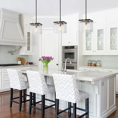 Sleek Modern 1-Light Clear Glass Square Lantern Pendant for Kitchen or Dining