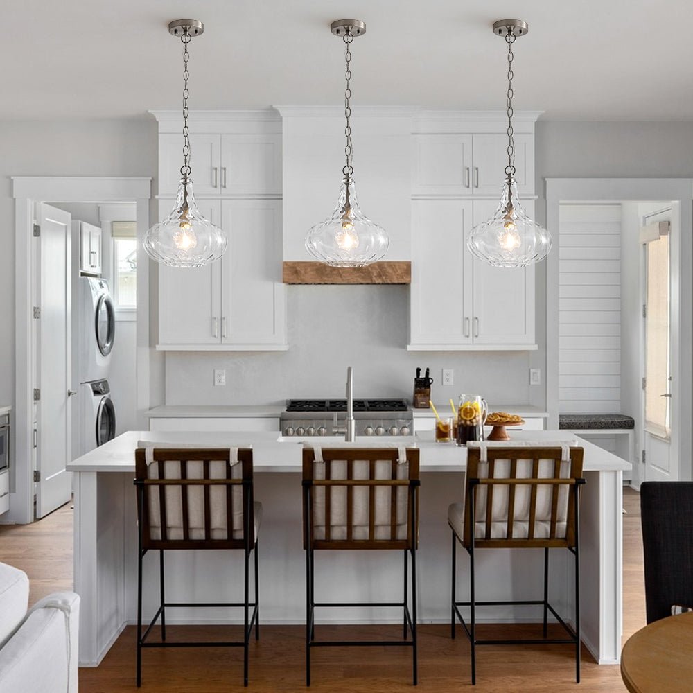 Modern 1-Light Clear Hammered Glass Mini Pendant with Brass Nickel Finish