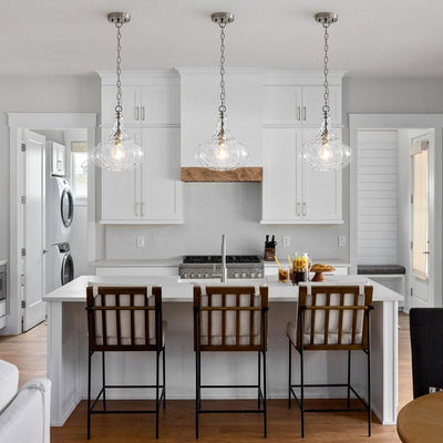 Modern 1-Light Clear Hammered Glass Mini Pendant with Brass Nickel Finish