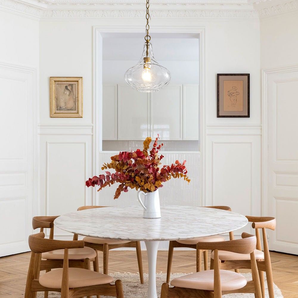 Modern 1-Light Clear Hammered Glass Mini Pendant with Brass Nickel Finish