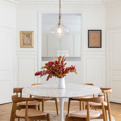 Modern 1-Light Clear Hammered Glass Mini Pendant with Brass Nickel Finish