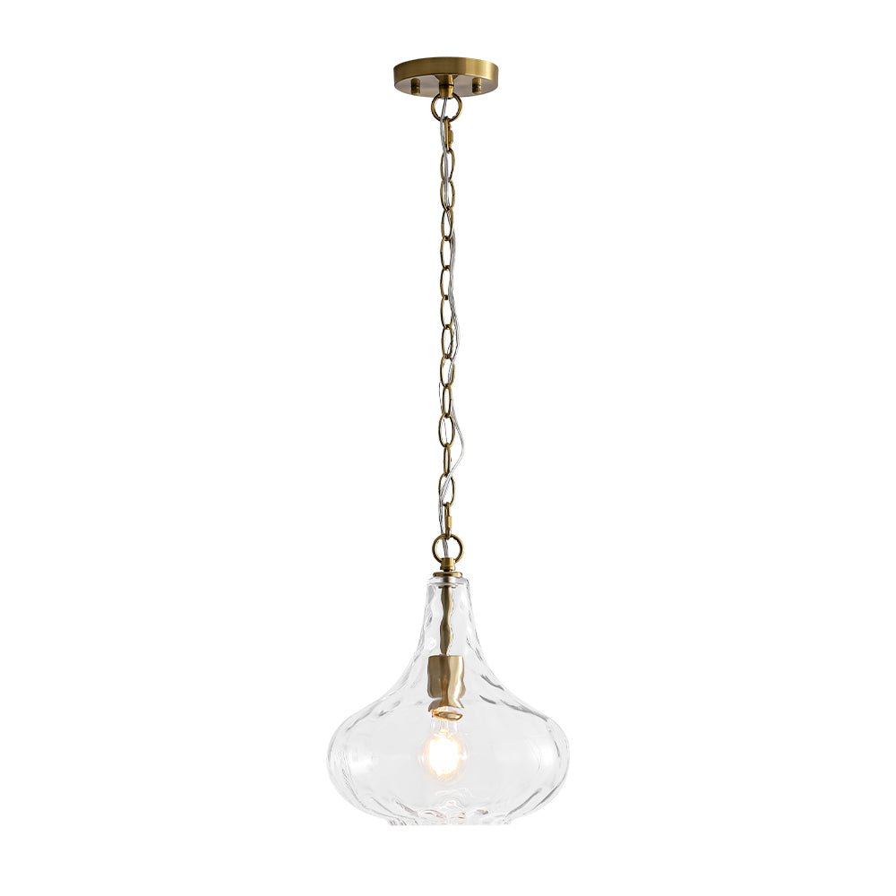 Modern 1-Light Clear Hammered Glass Mini Pendant with Brass Nickel Finish