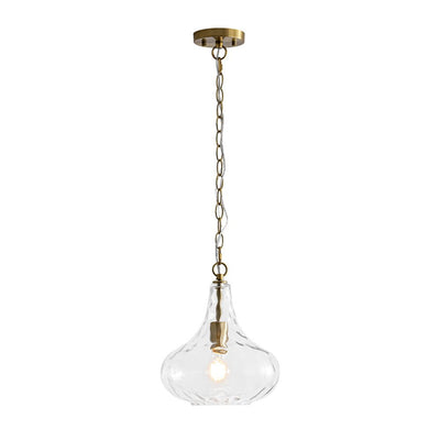 Modern 1-Light Clear Hammered Glass Mini Pendant with Brass Nickel Finish