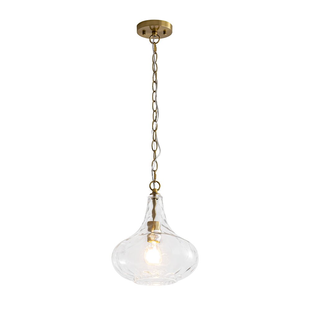 Modern 1-Light Clear Hammered Glass Mini Pendant with Brass Nickel Finish