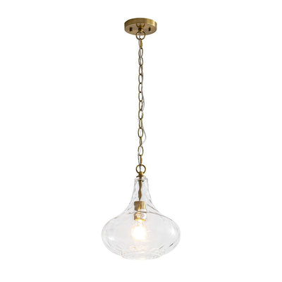 Modern 1-Light Clear Hammered Glass Mini Pendant with Brass Nickel Finish