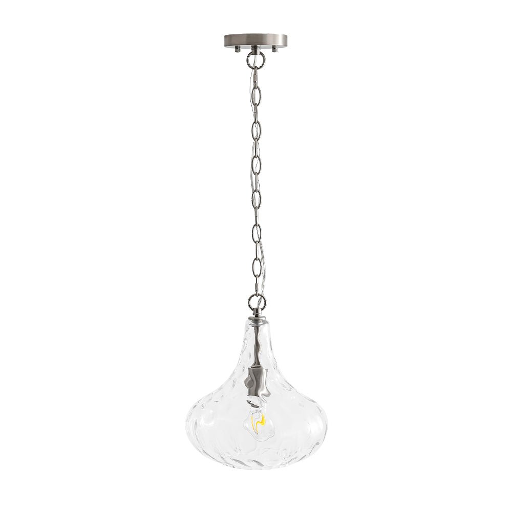 Modern 1-Light Clear Hammered Glass Mini Pendant with Brass Nickel Finish