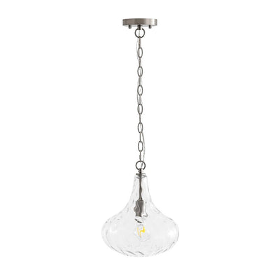 Modern 1-Light Clear Hammered Glass Mini Pendant with Brass Nickel Finish