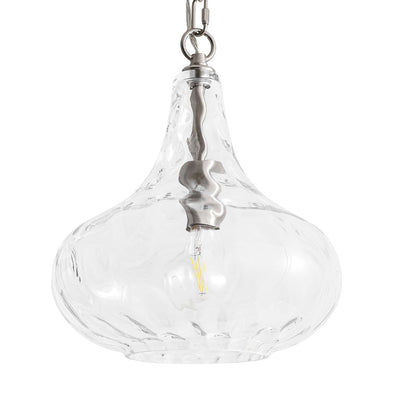 Modern 1-Light Clear Hammered Glass Mini Pendant with Brass Nickel Finish