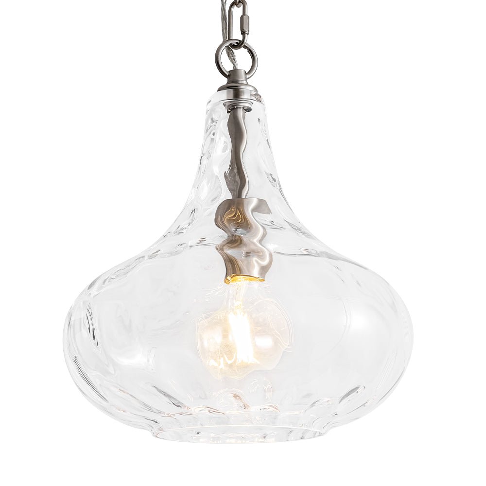 Modern 1-Light Clear Hammered Glass Mini Pendant with Brass Nickel Finish
