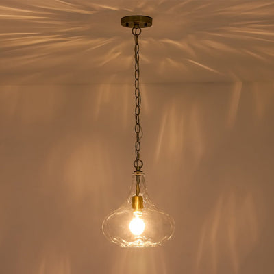 Modern 1-Light Clear Hammered Glass Mini Pendant with Brass Nickel Finish