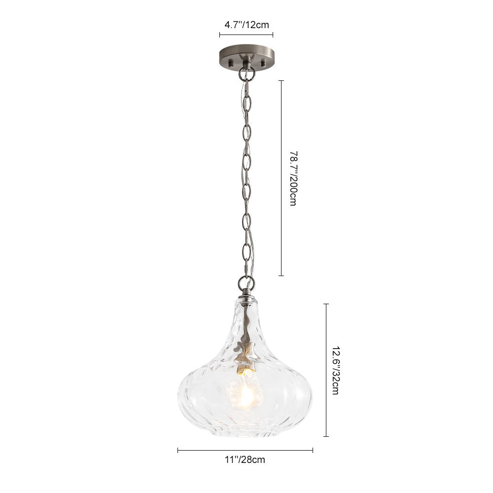 Modern 1-Light Clear Hammered Glass Mini Pendant with Brass Nickel Finish