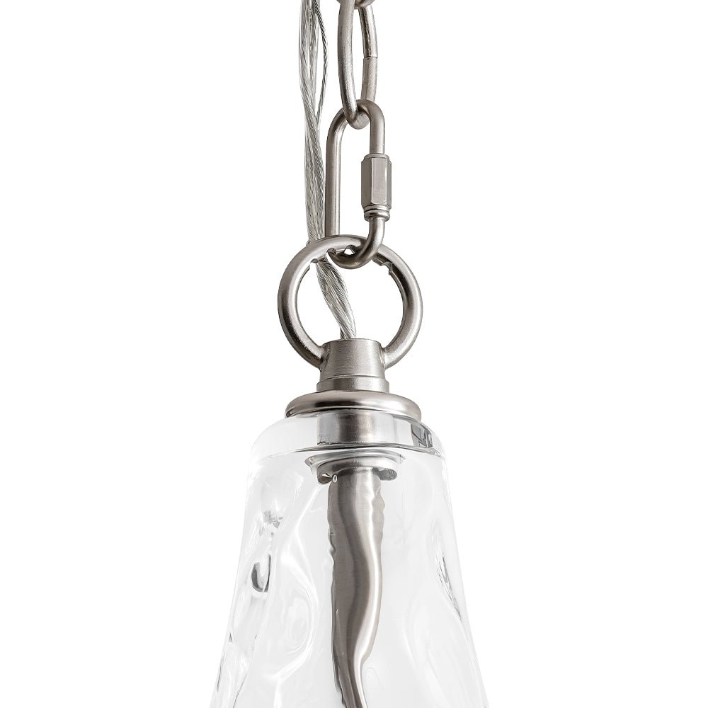 Modern 1-Light Clear Hammered Glass Mini Pendant with Brass Nickel Finish
