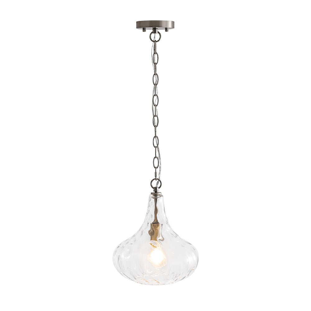Modern 1-Light Clear Hammered Glass Mini Pendant with Brass Nickel Finish