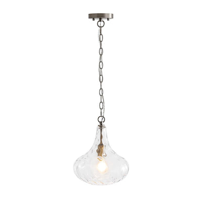 Modern 1-Light Clear Hammered Glass Mini Pendant with Brass Nickel Finish