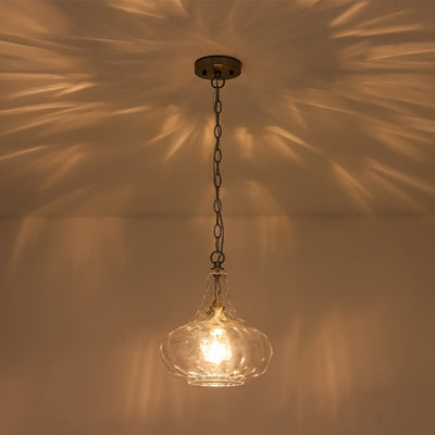 Modern 1-Light Clear Hammered Glass Mini Pendant with Brass Nickel Finish